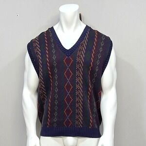 Vintage 90s Jack Nicklaus Sweater Vest Large Blue Argyle Made USA Cotton Golf